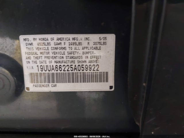 Aukcja sprzedaży 2005 Acura Tl, vin: 19UUA66225A059922, numer aukcji: 45326583