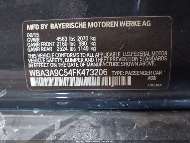 Aukcja sprzedaży 2015 Bmw 335i, vin: WBA3A9C54FK473206, numer aukcji: 45326596