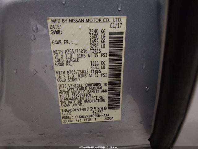 Nissan Frontier Pro-4x 2017 1N6AD0EV3HN725598 Image 9