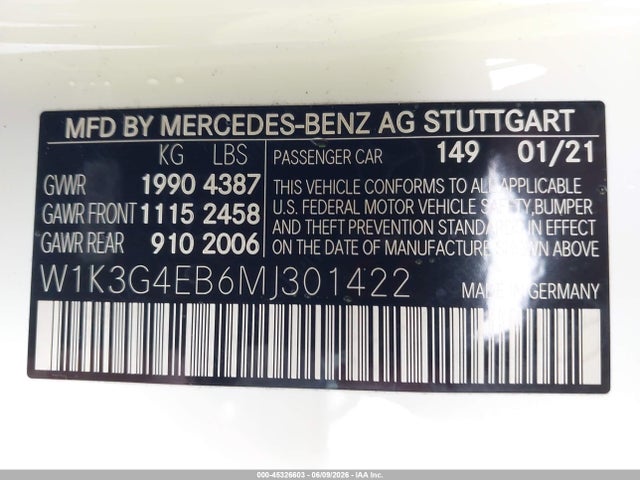 Продажа на аукционе авто 2021 Mercedes-benz A 220, vin: W1K3G4EB6MJ301422, номер лота: 45326603
