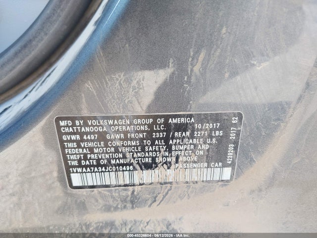 1VWAA7A34JC010496 Volkswagen Passat 2.0t R-line/2.0t S