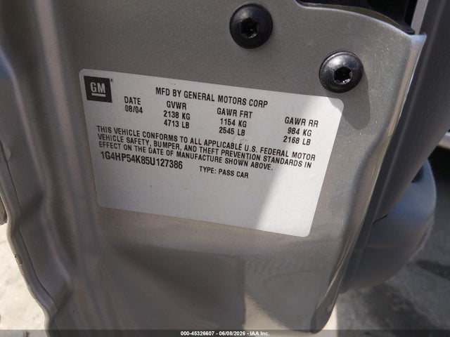 2005 Buick Lesabre Custom მანქანა იყიდება აუქციონზე, vin: 1G4HP54K85U127386, აუქციონის ნომერი: 45326607