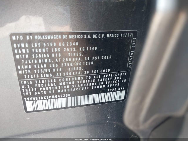 2023 Volkswagen Tiguan 2.0t Se მანქანა იყიდება აუქციონზე, vin: 3VVNB7AX8PM042266, აუქციონის ნომერი: 45326641