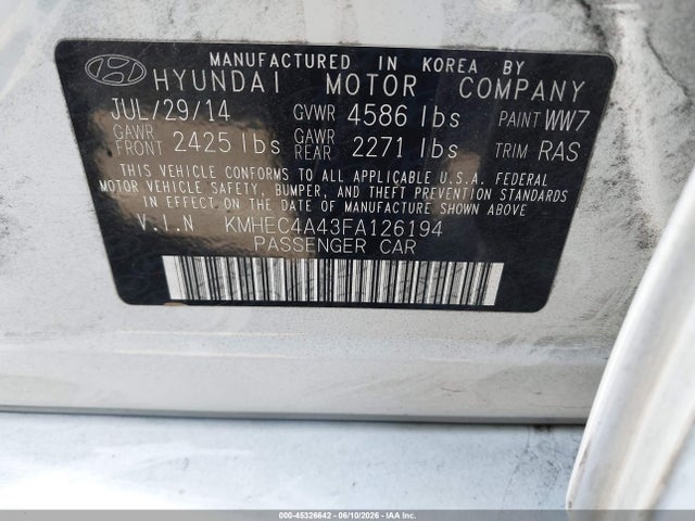 Hyundai Sonata Hybrid Limited 2015 KMHEC4A43FA126194 Image 9