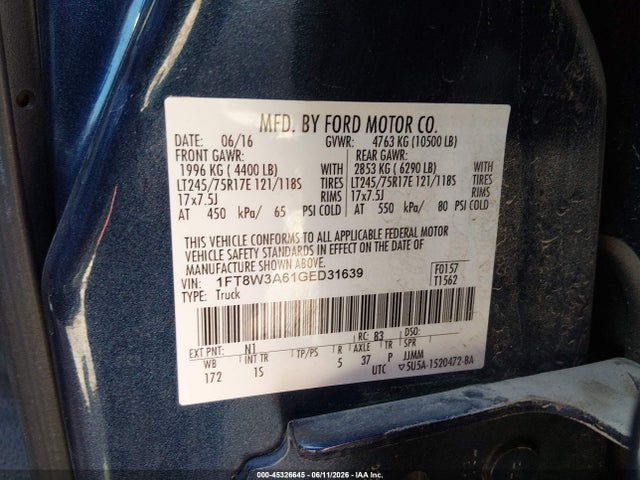 Ford F-350 Xl 2016 1FT8W3A61GED31639 Image 9