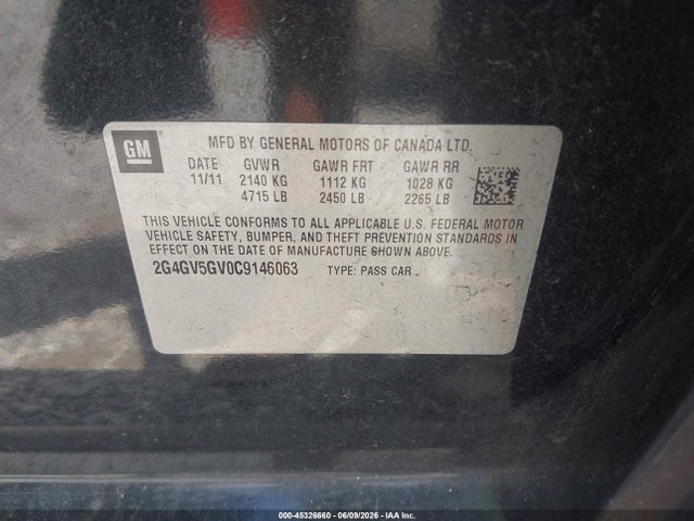 Продаж на аукціоні авто 2012 Buick Regal Gs, vin: 2G4GV5GV0C9146063, номер лоту: 45326660