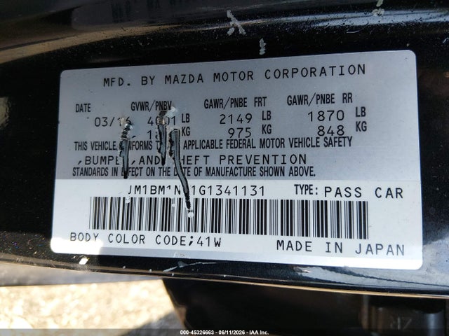 Aukcja sprzedaży 2016 Mazda Mazda3 I Grand Touring, vin: JM1BM1N71G1341131, numer aukcji: 45326663