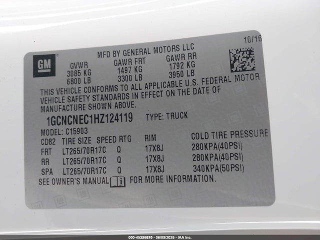 Chevrolet Silverado 1500 Wt 2017 1GCNCNEC1HZ124119 Image 9
