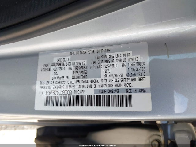 45326684 :رقم المزاد ، JM3KFBCMXJ0363061 vin ، 2018 Mazda Cx-5 Touring مزاد بيع