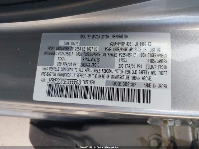 45326713 :رقم المزاد ، JM3KE2CY6E0333518 vin ، 2014 Mazda Cx-5 Touring مزاد بيع
