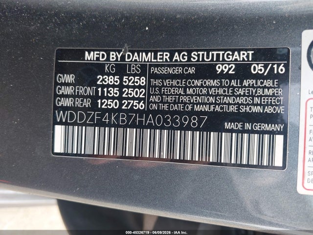 45326719 :رقم المزاد ، WDDZF4KB7HA033987 vin ، 2017 Mercedes-benz E 300 4matic مزاد بيع
