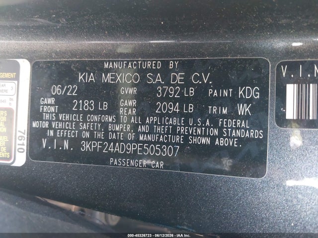 2023 Kia Forte Lxs მანქანა იყიდება აუქციონზე, vin: 3KPF24AD9PE505307, აუქციონის ნომერი: 45326723