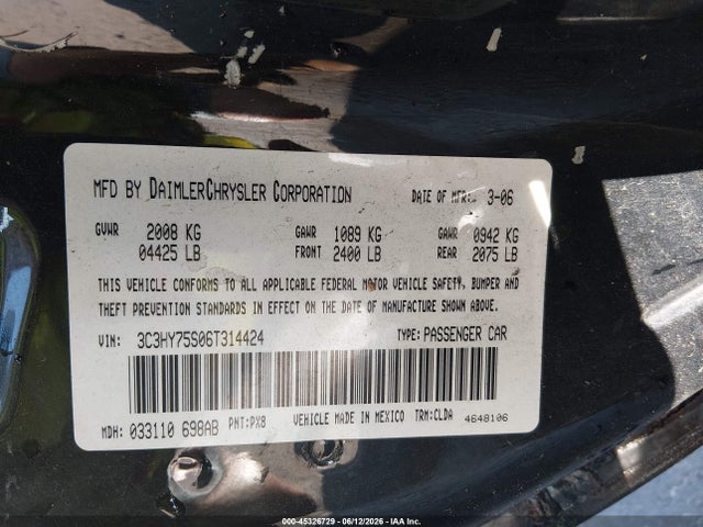 2006 Chrysler Pt Cruiser Gt მანქანა იყიდება აუქციონზე, vin: 3C3HY75S06T314424, აუქციონის ნომერი: 45326729