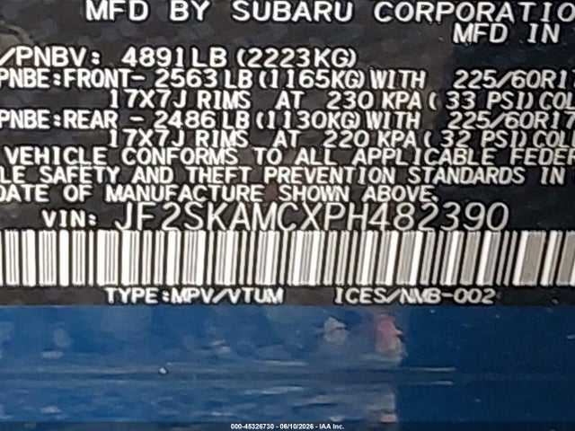 Aukcja sprzedaży 2023 Subaru Forester Wilderness, vin: JF2SKAMCXPH482390, numer aukcji: 45326730