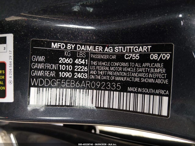 45326740 :رقم المزاد ، WDDGF5EB6AR092335 vin ، 2010 Mercedes-benz C 300 Sport مزاد بيع