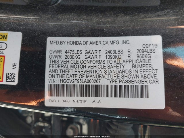 1HGCV2F95LA000267 Honda Accord Touring