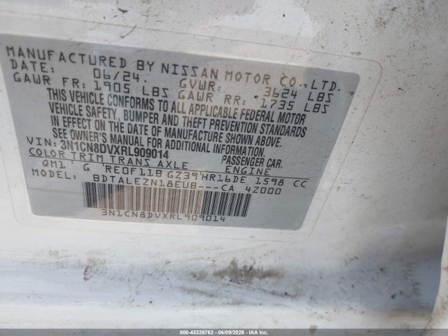 Продажа на аукционе авто 2024 Nissan Versa 1.6 S, vin: 3N1CN8DVXRL909014, номер лота: 45326762