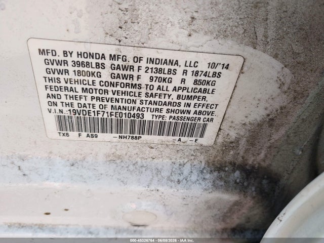 Acura Ilx 2.0l 2015 19VDE1F71FE010493 Image 9
