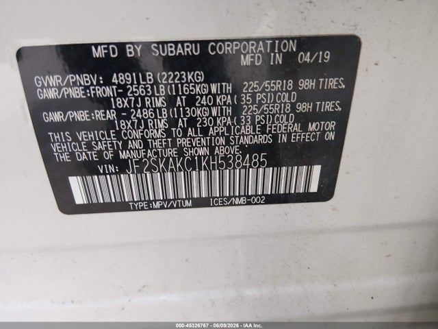 Продажа на аукционе авто 2019 Subaru Forester Sport, vin: JF2SKAKC1KH538485, номер лота: 45326767