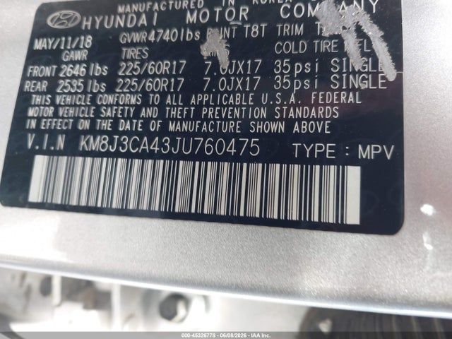 Hyundai TUCSON SEL 2018 KM8J3CA43JU760475 Image 9