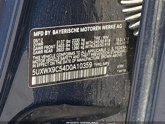 Aukcja sprzedaży 2013 Bmw X3 Xdrive28i, vin: 5UXWX9C54D0A10359, numer aukcji: 45326779