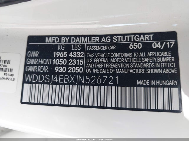 Продаж на аукціоні авто 2018 Mercedes-benz Cla 250, vin: WDDSJ4EBXJN526721, номер лоту: 45326780