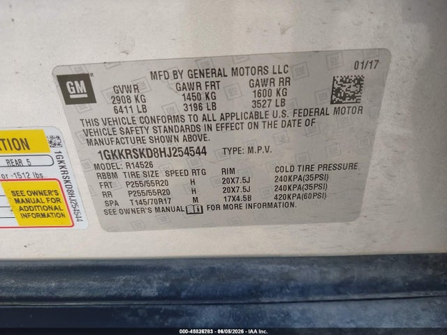 Auction sale of the 2017 Gmc Acadia Limited, vin: 1GKKRSKD8HJ254544, lot number: 45326783