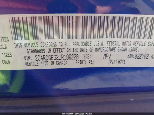 Aukcja sprzedaży 2020 Dodge Grand Caravan Se, vin: 2C4RDGBG2LR186228, numer aukcji: 45326805