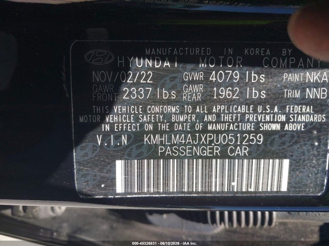 Aukcja sprzedaży 2023 Hyundai Elantra Hybrid Blue, vin: KMHLM4AJXPU051259, numer aukcji: 45326831