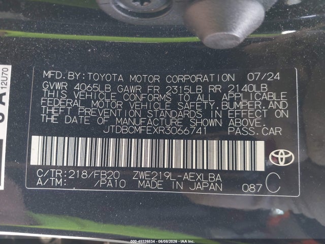 JTDBCMFEXR3066741 Toyota Corolla Hybrid Le