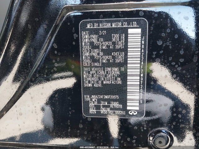 2021 Infiniti Qx80 Luxe მანქანა იყიდება აუქციონზე, vin: JN8AZ2AF2M9720575, აუქციონის ნომერი: 45326867
