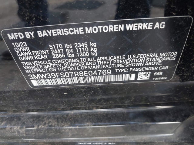 Продаж на аукціоні авто 2024 Bmw 330e Xdrive, vin: 3MW39FS07R8E04769, номер лоту: 45326873