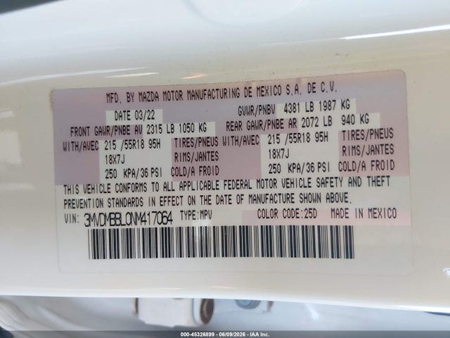 Продажа на аукционе авто 2022 Mazda Cx-30 Select, vin: 3MVDMBBL0NM417064, номер лота: 45326899