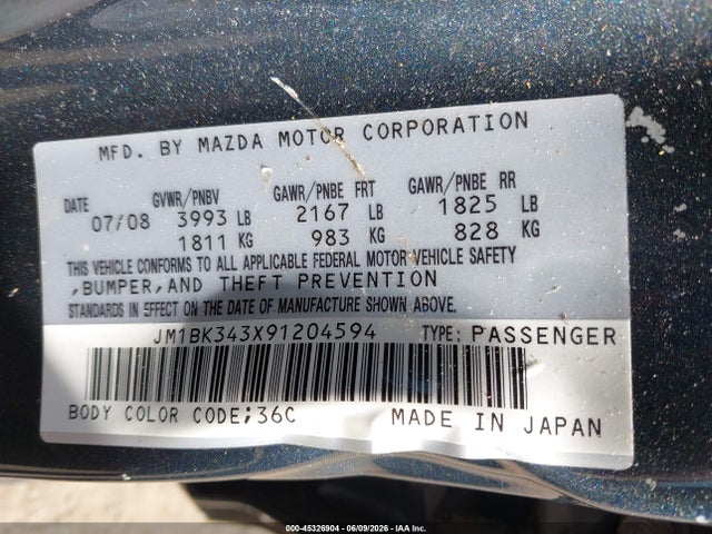 Aukcja sprzedaży 2009 Mazda Mazda3 S Grand Touring, vin: JM1BK343X91204594, numer aukcji: 45326904