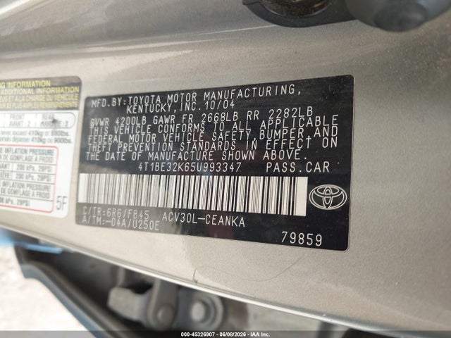 2005 Toyota Camry Le მანქანა იყიდება აუქციონზე, vin: 4T1BE32K65U993347, აუქციონის ნომერი: 45326907