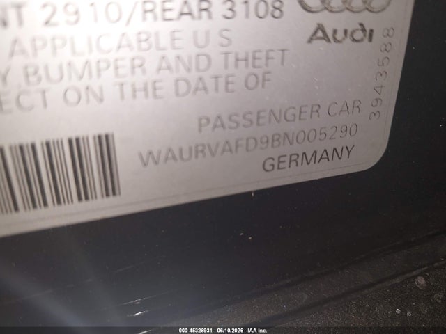 45326931 :رقم المزاد ، WAURVAFD9BN005290 vin ، 2011 Audi A8 L 4.2 مزاد بيع