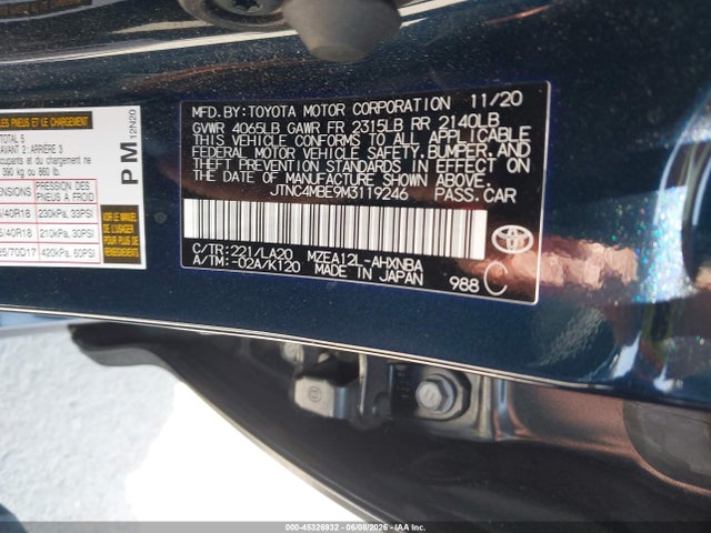 Toyota Corolla Xse 2021 JTNC4MBE9M3119246 Image 9