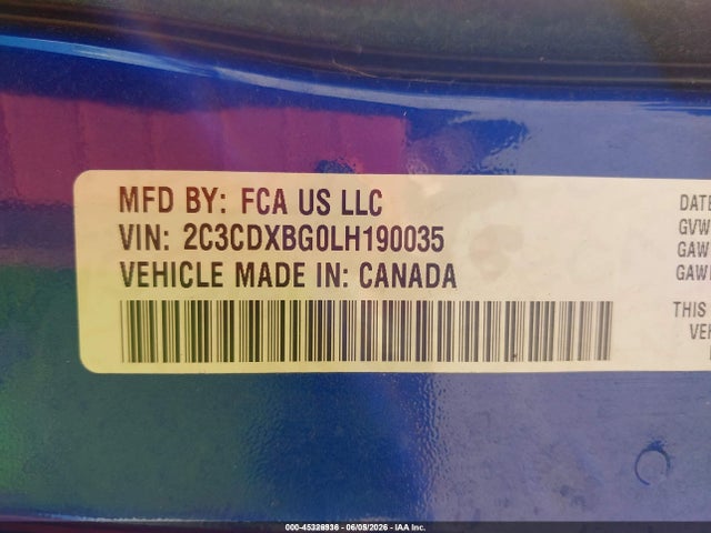 Aukcja sprzedaży 2020 Dodge Charger Sxt Rwd, vin: 2C3CDXBG0LH190035, numer aukcji: 45326936