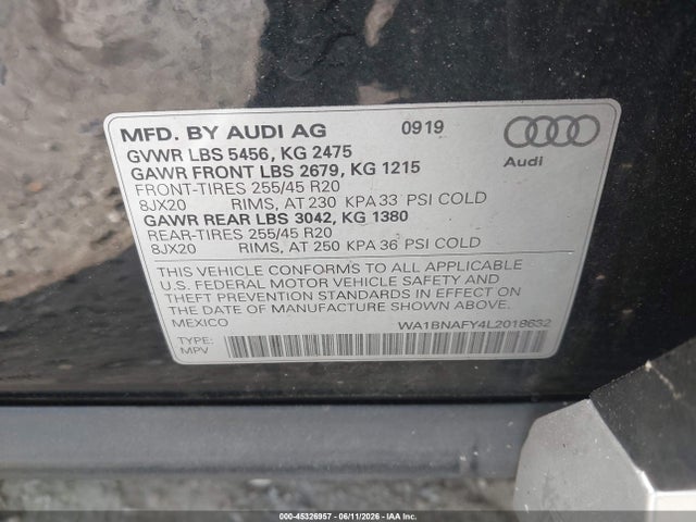 Продаж на аукціоні авто 2020 Audi Q5 Premium Plus 45 Tfsi Quattro S Tronic, vin: WA1BNAFY4L2018632, номер лоту: 45326957