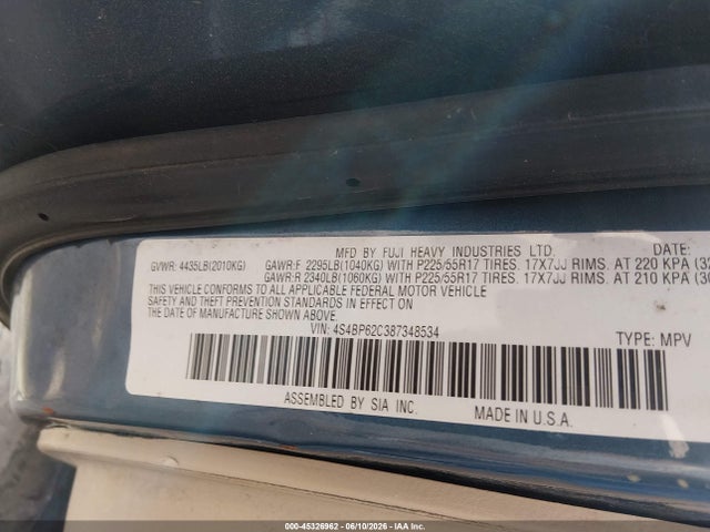 Aukcja sprzedaży 2008 Subaru Outback (natl) 2.5i Limited/2.5i Limited L.l. Bean Edition/ltd/ltd Ll Bean W/nav, vin: 4S4BP62C387348534, numer aukcji: 45326962