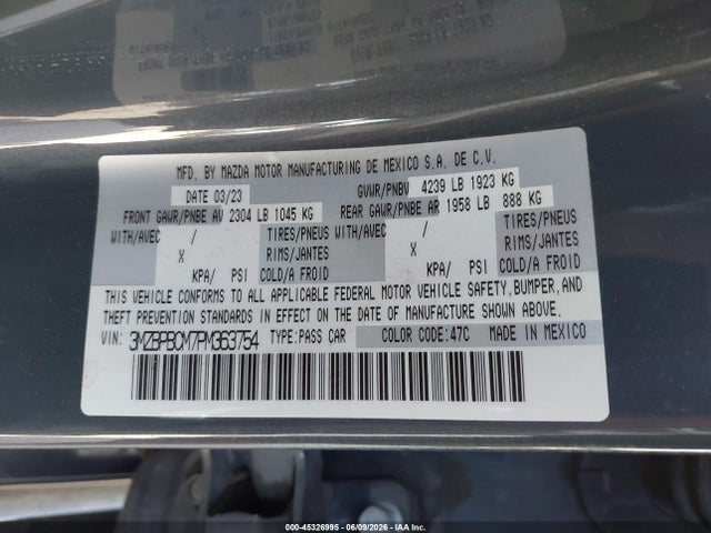 Продажа на аукционе авто 2023 Mazda Mazda3 2.5 S Carbon Edition, vin: 3MZBPBCM7PM363754, номер лота: 45326995