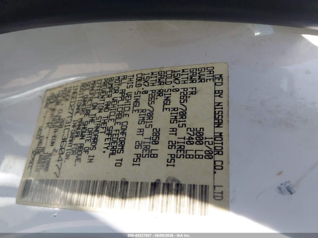 Aukcja sprzedaży 2001 Nissan Frontier Xe-v6, vin: 1N6ED27T31C360477, numer aukcji: 45327007