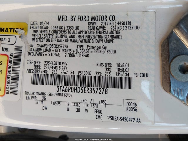 Ford FUSION SE 2014 3FA6P0HD5ER357278 Image 9