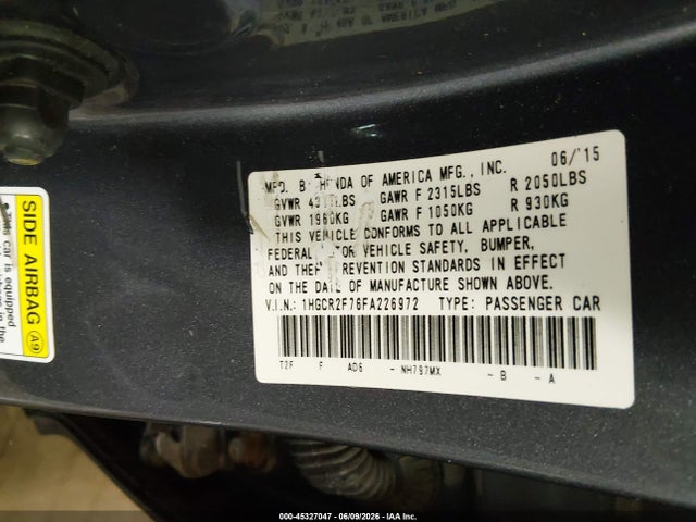 Honda ACCORD EX 2015 1HGCR2F76FA226972 Image 9