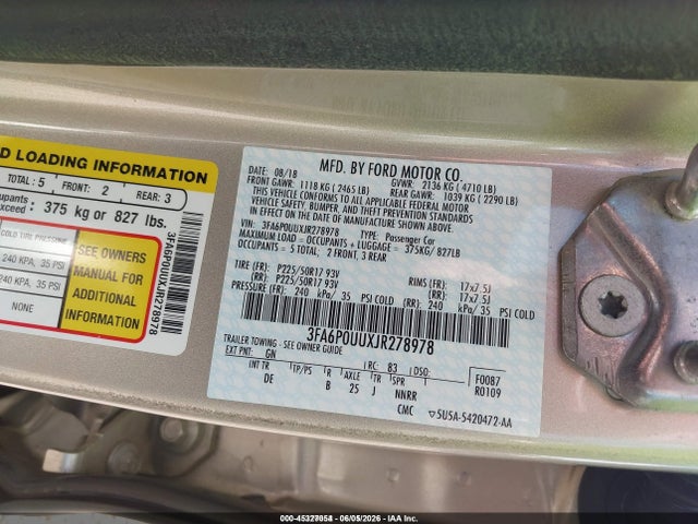 Продаж на аукціоні авто 2018 Ford Fusion Hybrid S, vin: 3FA6P0UUXJR278978, номер лоту: 45327054