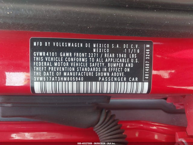 Продажа на аукционе авто 2017 Volkswagen Beetle #pinkbeetle/1.8t Classic/1.8t S/1.8t Se/1.8t Sel, vin: 3VW517AT3HM805940, номер лота: 45327059