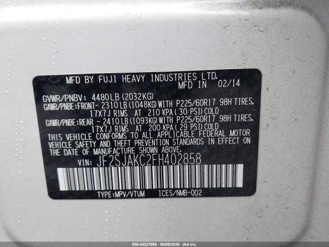 JF2SJAKC2FH402858 Subaru Forester 2.5i Limited