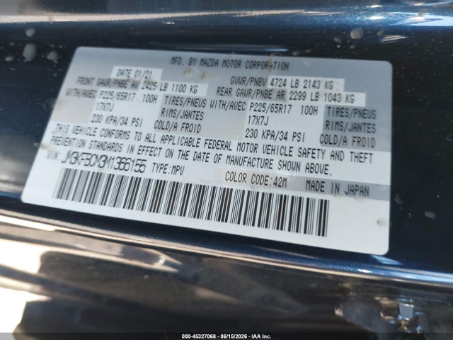 Aukcja sprzedaży 2021 Mazda Cx-5 Touring, vin: JM3KFBCM3M1366155, numer aukcji: 45327068