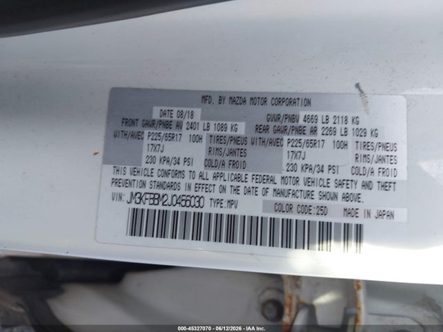 Aukcja sprzedaży 2018 Mazda Cx-5 Sport, vin: JM3KFBBM2J0456030, numer aukcji: 45327070