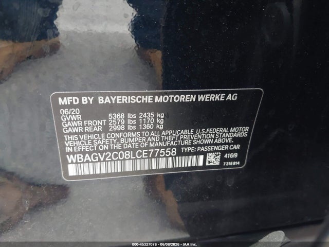 Продажа на аукционе авто 2020 Bmw 840i Gran Coupe, vin: WBAGV2C08LCE77558, номер лота: 45327076